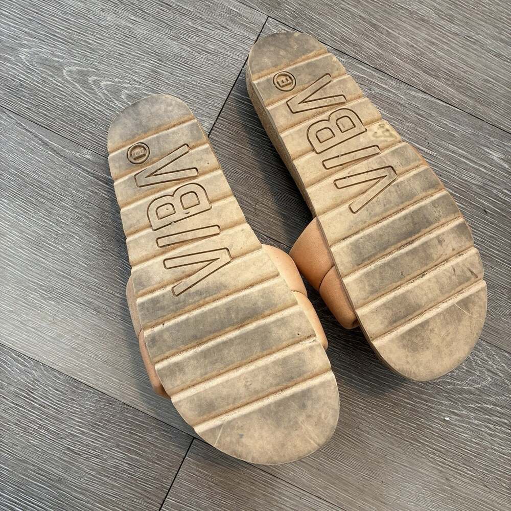 VIBAe PORTO Leather Slide Sandals Desert Nude Tan Arch Support Footbed W Size 38 - Picture 4 of 5